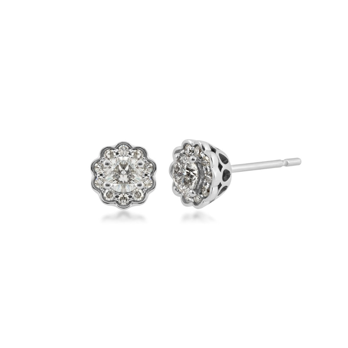 1/2 ct. tw. Diamond Scalloped Halo Earrings in 10K White & Pink Gold