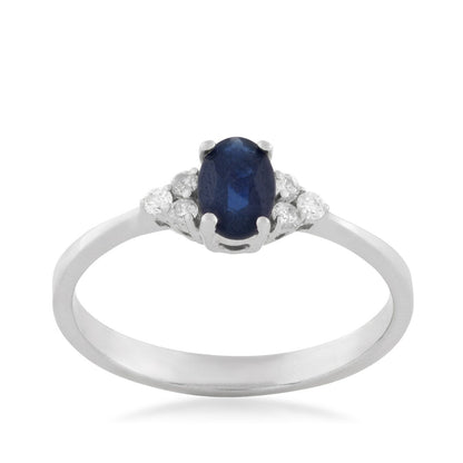 Oval Sapphire & 1/10 ct. tw. Diamond Ring in 14K White Gold
