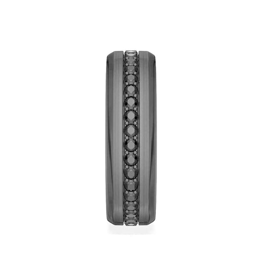 MFIT Men's 1/2 ct. tw. Treated Black Diamond Wedding Band in Black Rhodium Plated 10K White Gold side profile