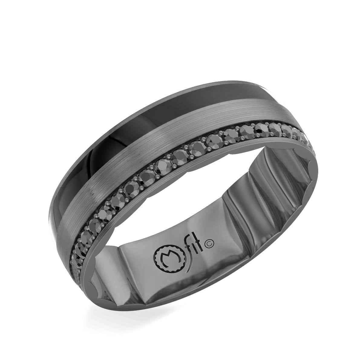 MFIT Men's 1/5 ct. tw. Treated Black Diamond Wedding Band in Black Rhodium Plated 10K White Gold front view