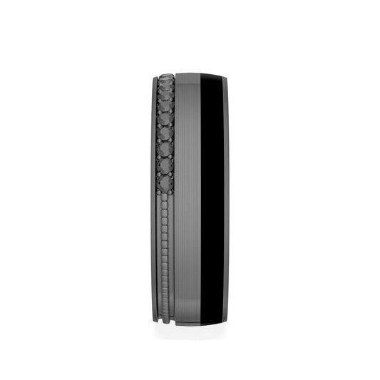 MFIT Men's 1/5 ct. tw. Treated Black Diamond Wedding Band in Black Rhodium Plated 10K White Gold side profile