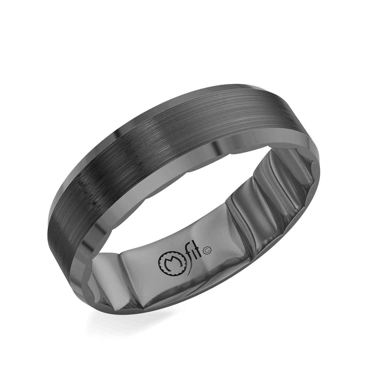 MFIT Men's 8MM Satin Center Wedding Band in Black Rhodium Plated 10K White Gold front view