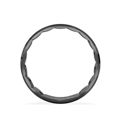 MFIT Men's 8MM Satin Center Wedding Band in Black Rhodium Plated 10K White Gold close-up detail