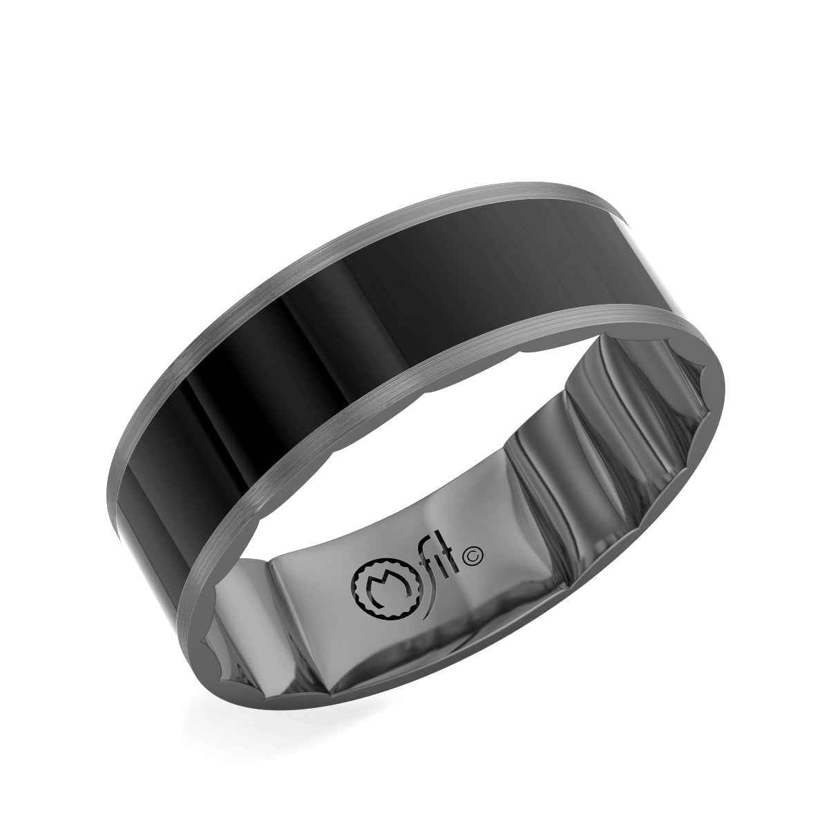 MFIT Men's Smooth and Satin 8MM Wedding Band in Black Rhodium Plated 10K White Gold front view