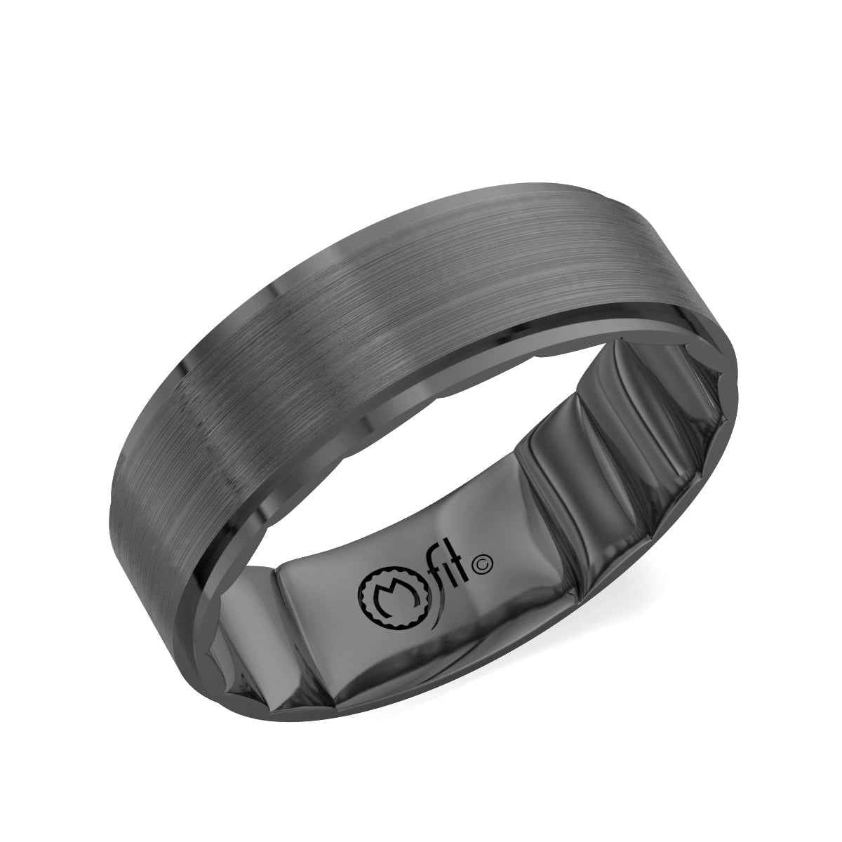MFIT Men's 7MM Satin Center Wedding Band in Black Rhodium Plated 10K White Gold front view