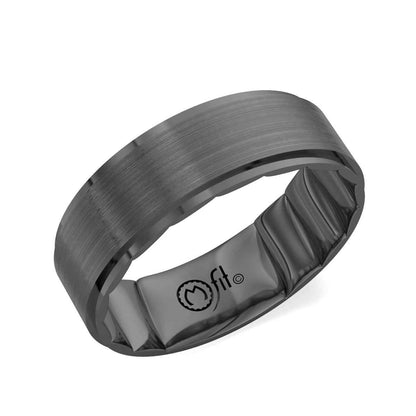 MFIT Men's 7MM Satin Center Wedding Band in Black Rhodium Plated 10K White Gold front view