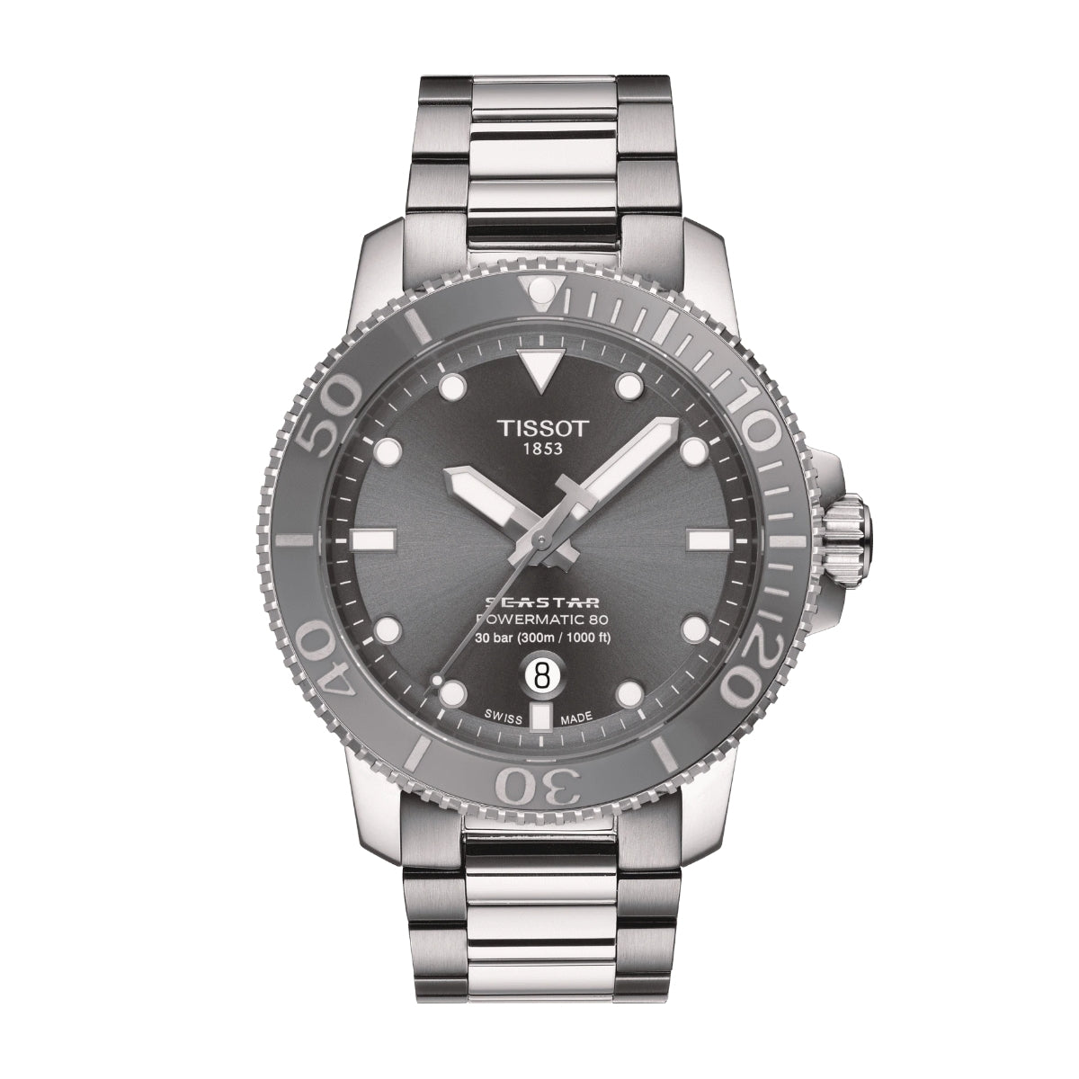 Tissot Men's Seastar 1000 Powermatic 80 Stainless Steel Watch with Gray Dial