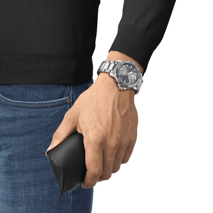 Tissot Men's Seastar 1000 Powermatic 80 Stainless Steel Watch with Gray Dial front view