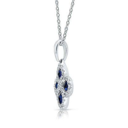 Kallati Round Sapphire & 1/6 ct. tw. Diamond Quatrefoil Pendant in 14K White Gold front view