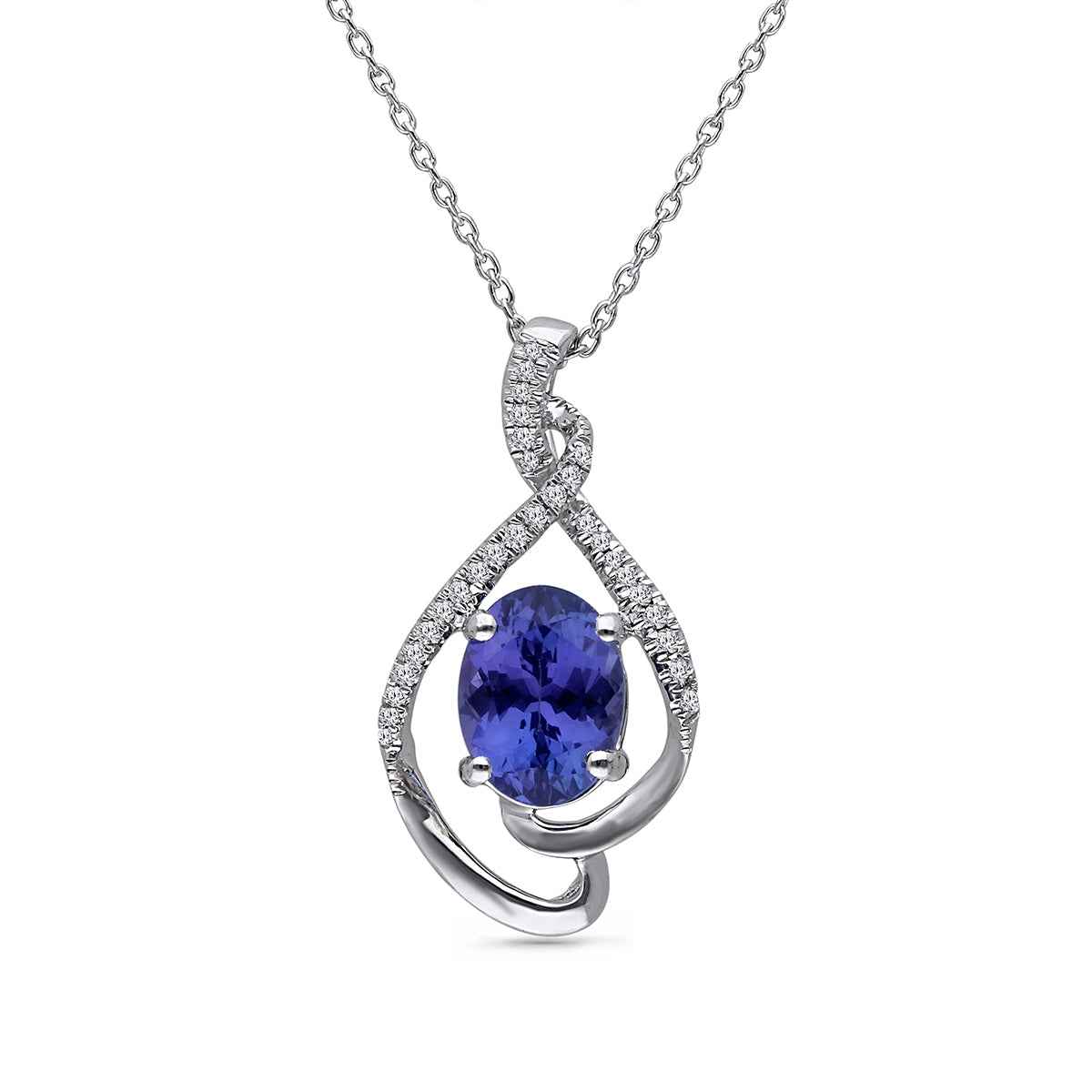 Kallati Oval Tanzanite & 1/10 ct. tw. Diamond Twist Pendant in 14K White Gold