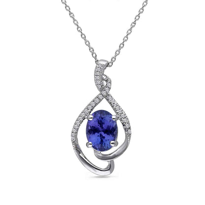 Kallati Oval Tanzanite & 1/10 ct. tw. Diamond Twist Pendant in 14K White Gold