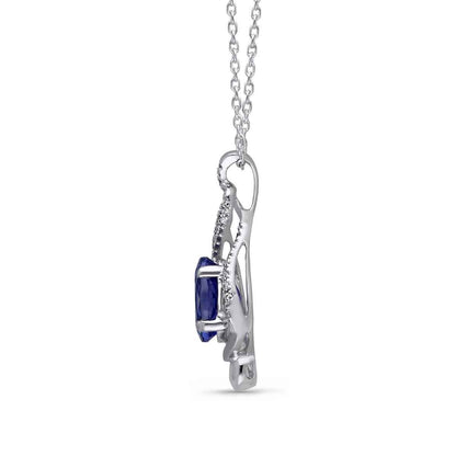 Kallati Oval Tanzanite & 1/10 ct. tw. Diamond Twist Pendant in 14K White Gold front view