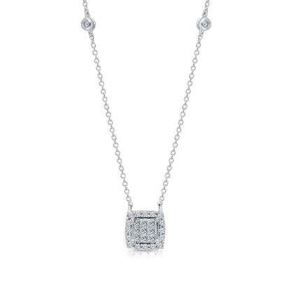 Kallati 1/3 ct. tw. Princess Cut & Round Diamond Square Cluster Halo Pendant in 14K White Gold