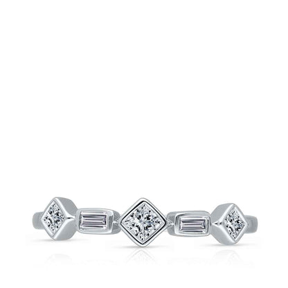 Kallati 1/4 ct. tw. Princess Cut & Baguette Diamond Bezel Set Ring in 14K White Gold front view
