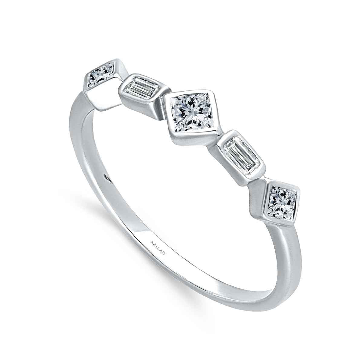 Kallati 1/4 ct. tw. Princess Cut & Baguette Diamond Bezel Set Ring in 14K White Gold