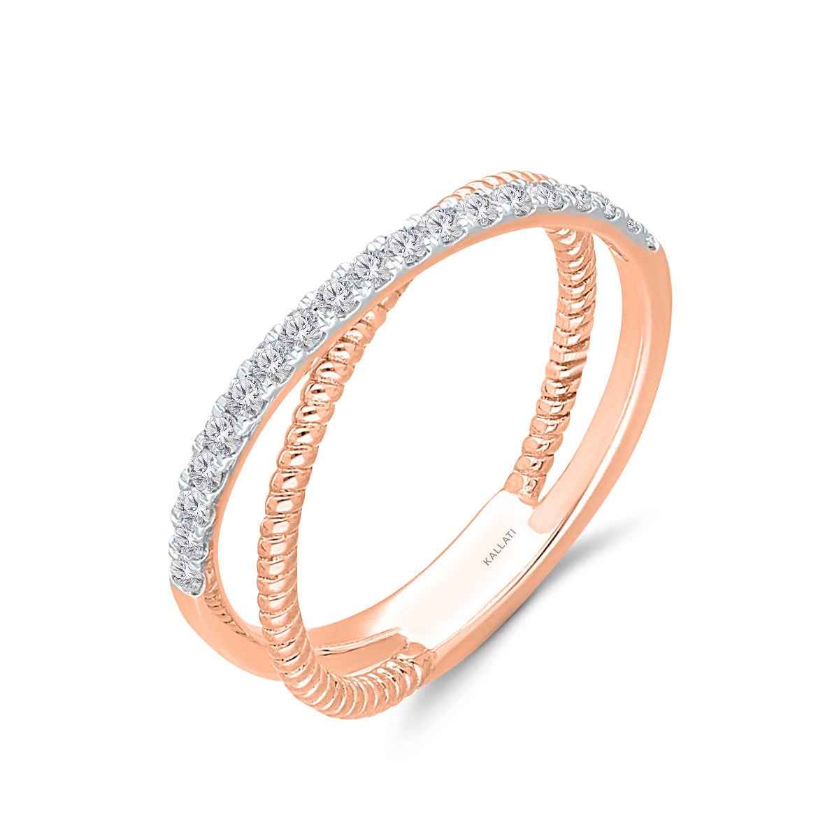 Kallati 1/3 ct. tw. Diamond Crossover Ring in 14K Pink & White Gold