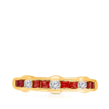 Kallati Princess Cut Ruby & 1/5 ct. tw. Diamond Channel Set Ring in 14K Yellow Gold front view