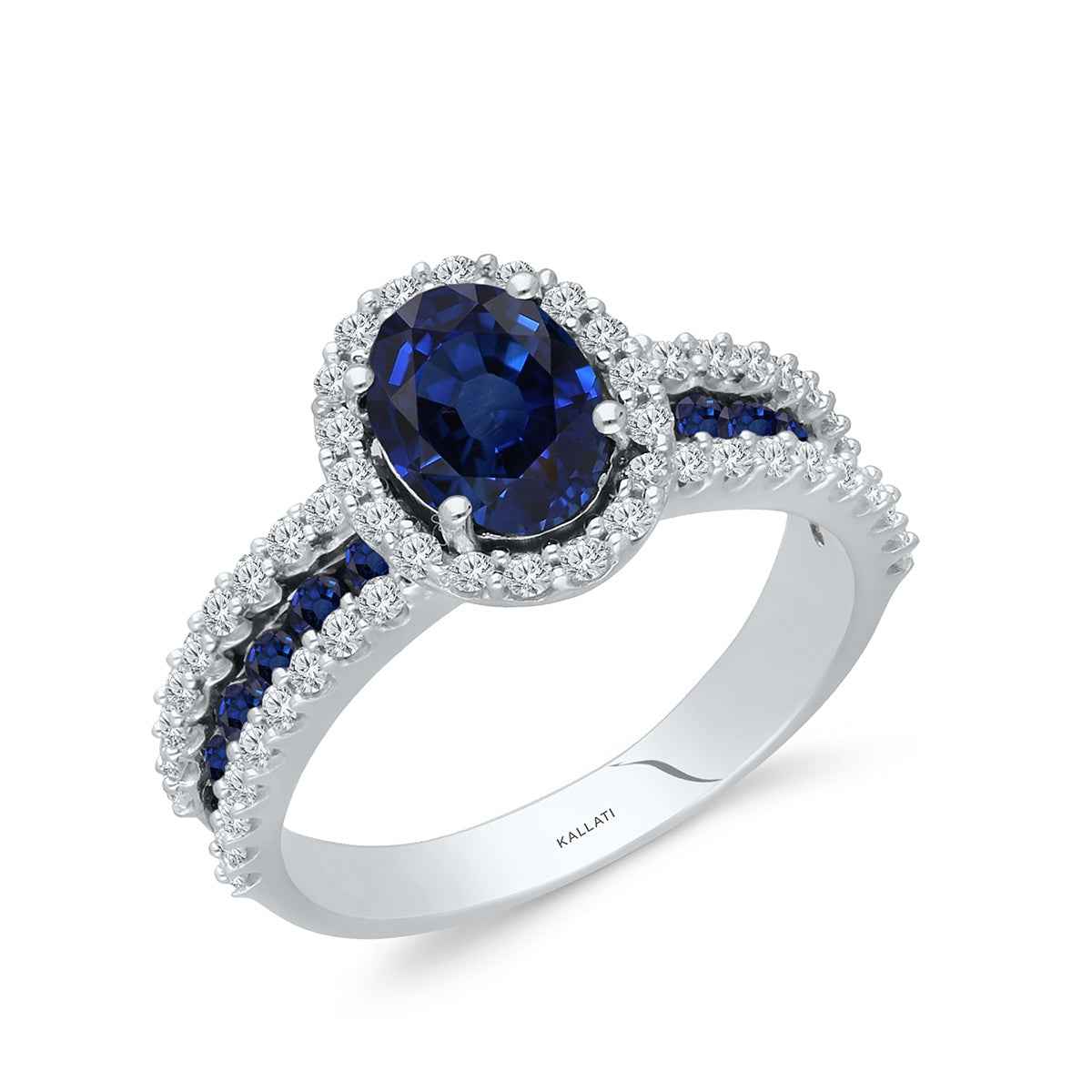 Kallati Oval Sapphire & 3/8 ct. tw. Diamond Halo Ring in 14K White Gold