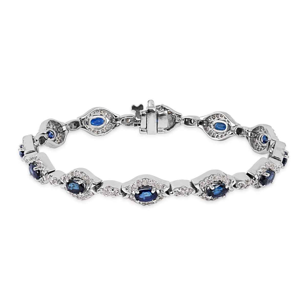 Oval Sapphire & 2 ct. tw. Diamond Bracelet in 14K White Gold