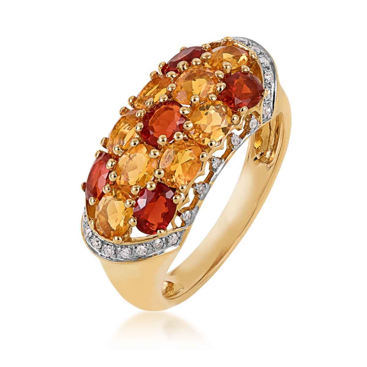 Fire Opal & 1/10 ct. tw. Diamond Fashion Ring in 14K Yellow Gold front view