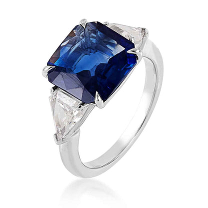 Cushion Sapphire & 7/8 ct. tw. Shield Cut Diamond 3-Stone Ring in Platinum front view