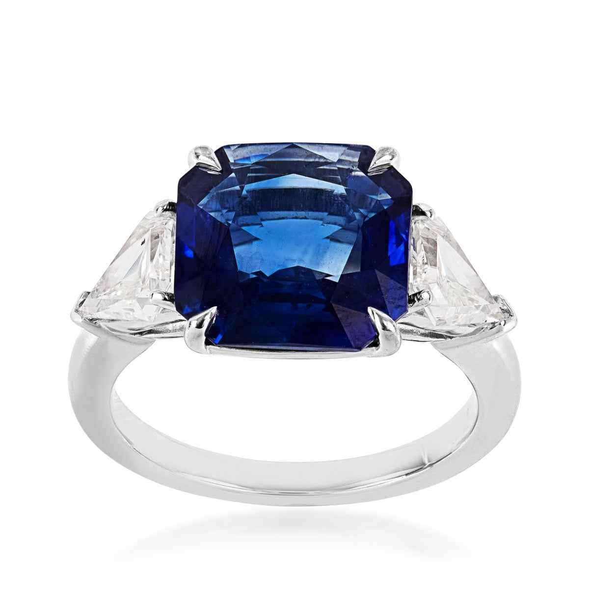 Cushion Sapphire & 7/8 ct. tw. Shield Cut Diamond 3-Stone Ring in Platinum