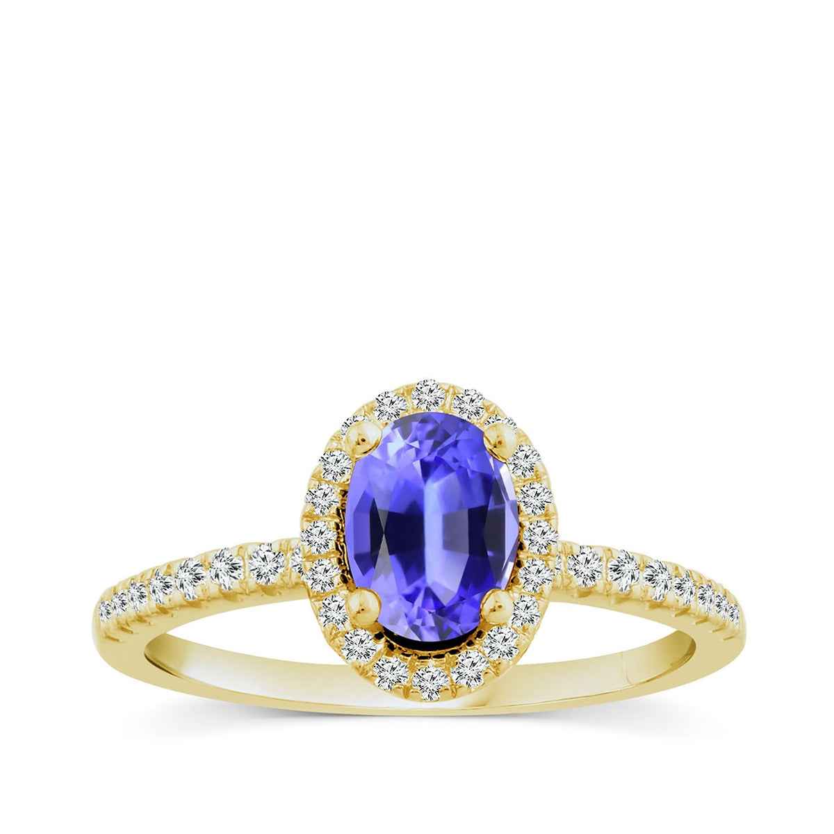 Oval Tanzanite & 1/5 ct. tw. Diamond Halo Ring in 14K Yellow Gold