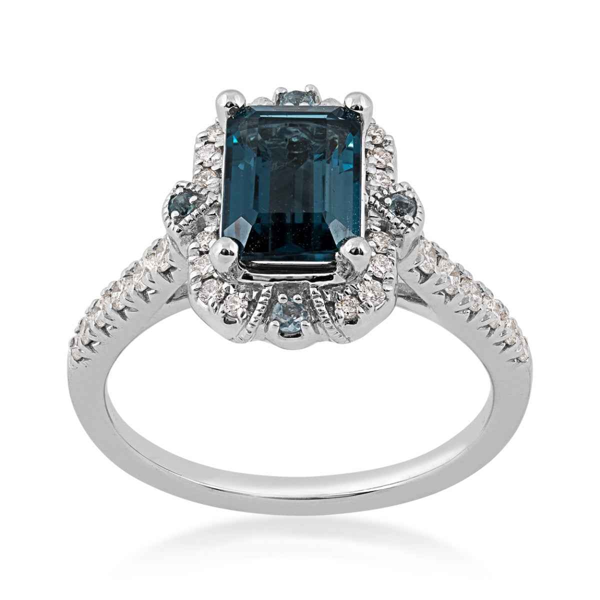 Emerald Cut Blue Topaz and 1/3 ct. tw. Diamond Ring in 14K White Gold