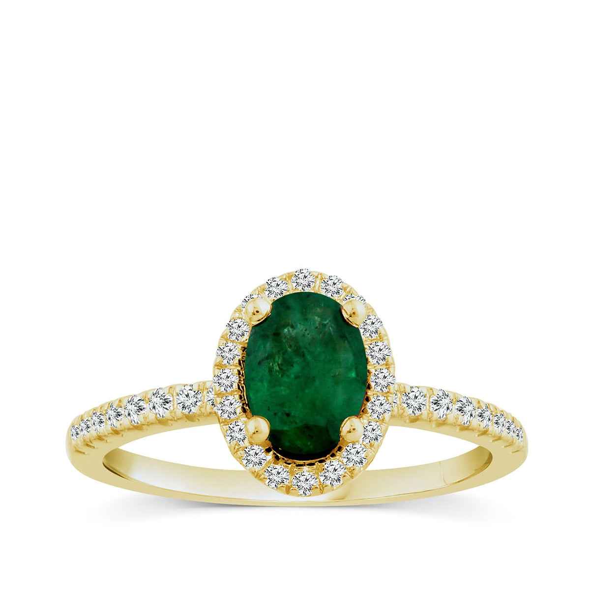 Oval Emerald & 1/5 ct. tw. Diamond Halo Ring in 14K Yellow Gold