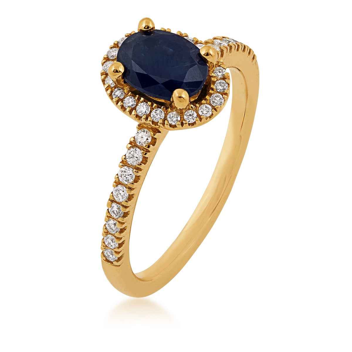 Oval Sapphire & 1/5 ct. tw. Diamond Halo Ring in 14K Yellow Gold front view