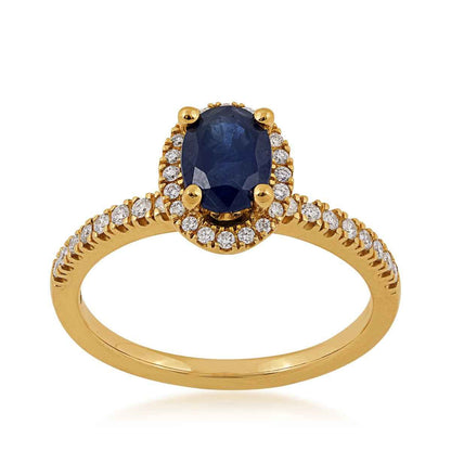 Oval Sapphire & 1/5 ct. tw. Diamond Halo Ring in 14K Yellow Gold