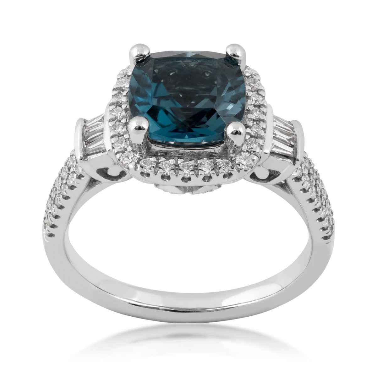 Cushion London Blue Topaz and 1/2 ct. tw. Diamond Halo Ring in 14K White Gold