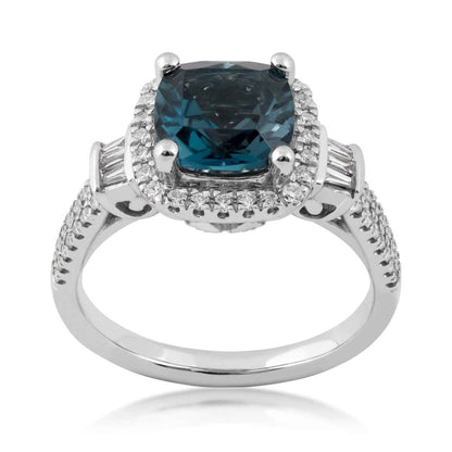 Cushion London Blue Topaz and 1/2 ct. tw. Diamond Halo Ring in 14K White Gold