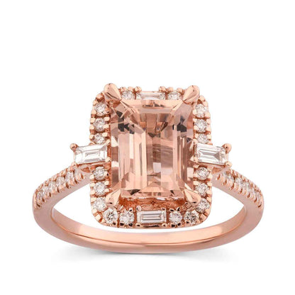 Emerald Cut Morganite & 1/2 ct. tw. Diamond Halo Ring in 14K Pink Gold