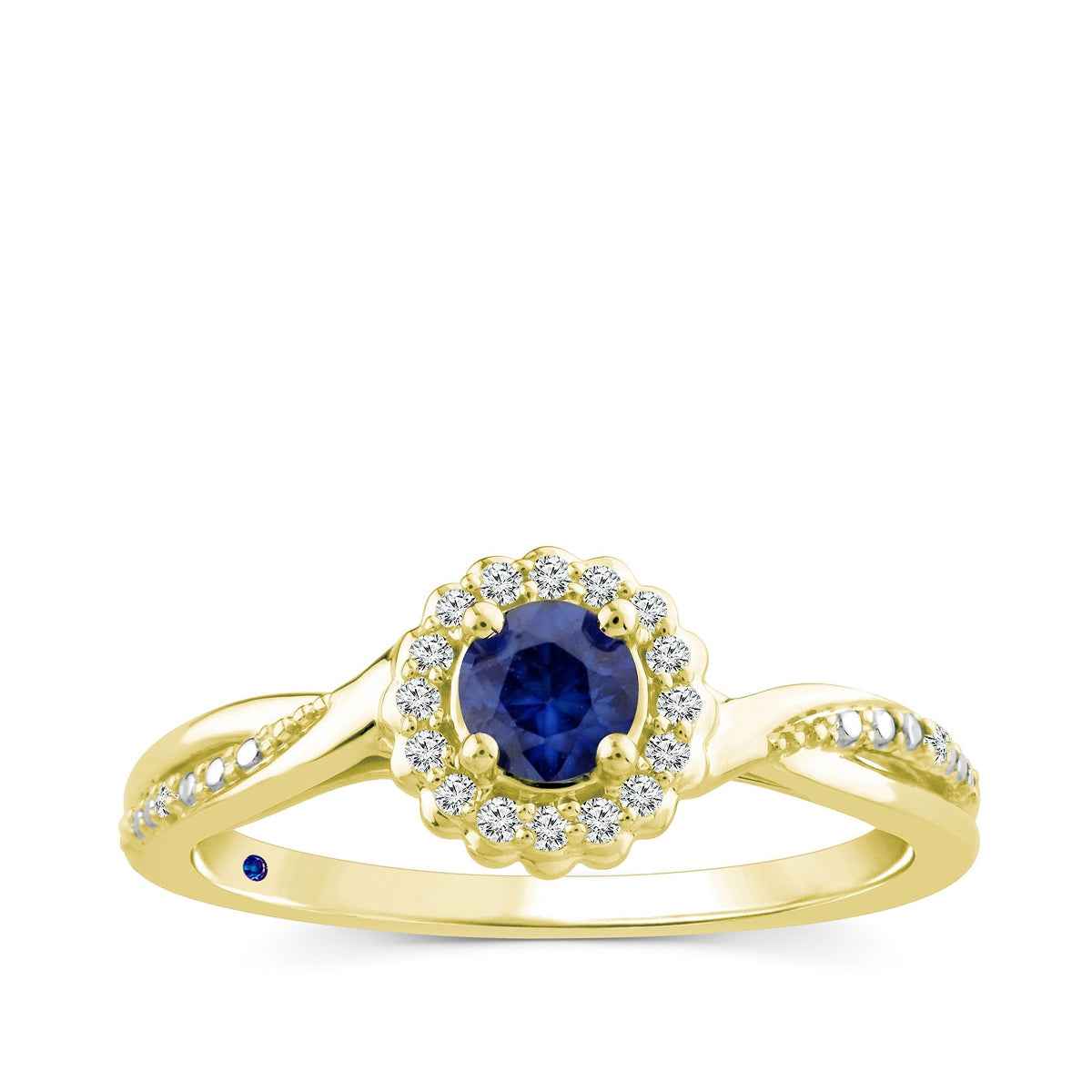 Sapphire & Diamond Accent Halo Ring with Twist Band in 10K Yellow Gold