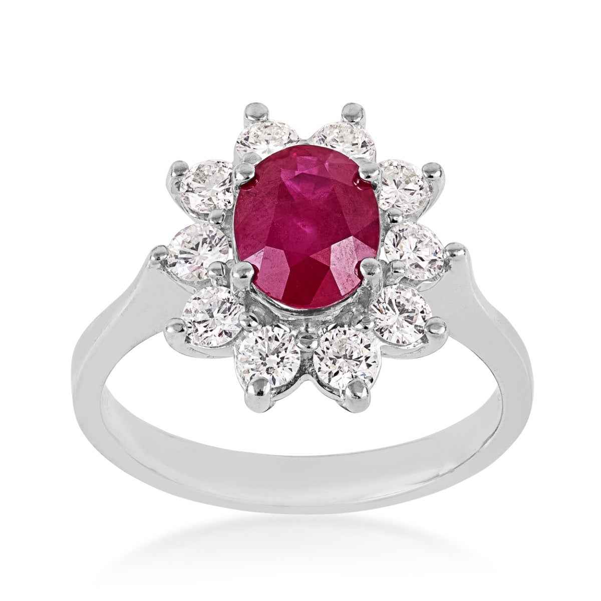 Oval Ruby & 1 ct. tw. Diamond Floral Halo Ring in 14K White Gold