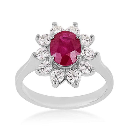 Oval Ruby & 1 ct. tw. Diamond Floral Halo Ring in 14K White Gold