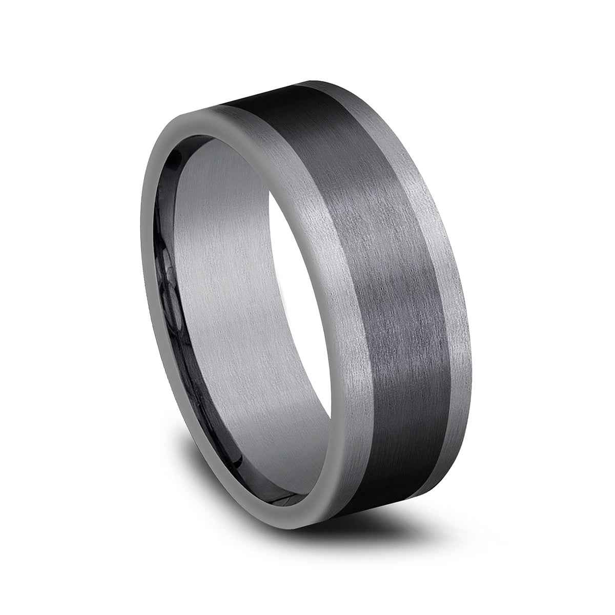Benchmark Men's 8mm Tantalum Satin with Black Center Wedding Band front view