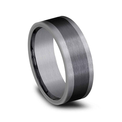 Benchmark Men's 8mm Tantalum Satin with Black Center Wedding Band front view