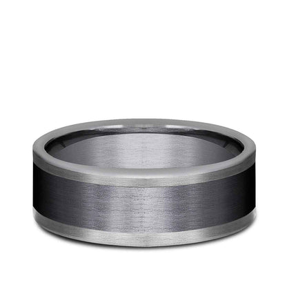 Benchmark Men's 8mm Tantalum Satin with Black Center Wedding Band close-up detail