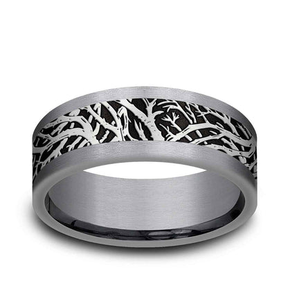 Benchmark Men's 8mm Tantalum Enchanted Forest with Black Center Wedding Band