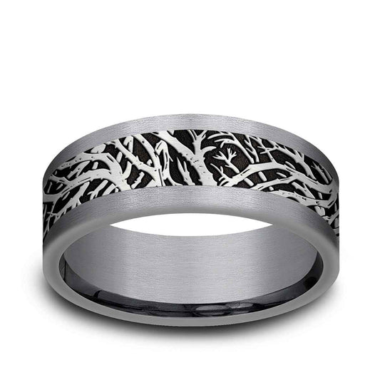 Benchmark Men's 8mm Tantalum Enchanted Forest with Black Center Wedding Band