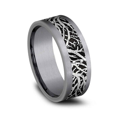 Benchmark Men's 8mm Tantalum Enchanted Forest with Black Center Wedding Band front view