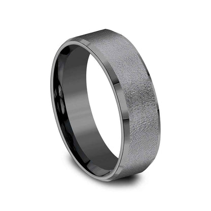 Benchmark Men's 7mm Slight Bevel with Wire Brush Finish Tantalum Wedding Band front view