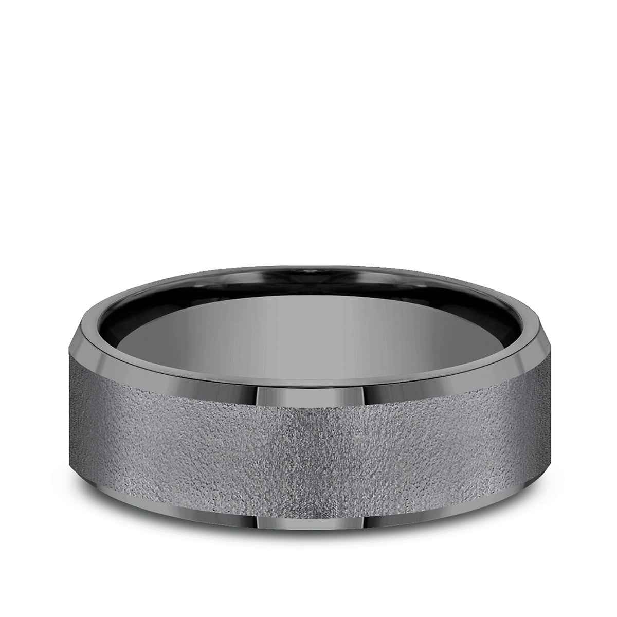 Benchmark Men's 7mm Slight Bevel with Wire Brush Finish Tantalum Wedding Band close-up detail