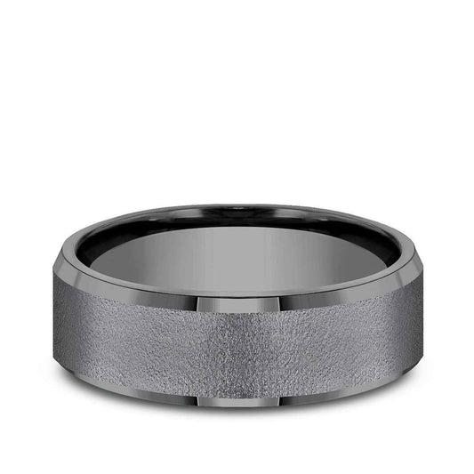 Benchmark Men's 7mm Slight Bevel with Wire Brush Finish Tantalum Wedding Band close-up detail