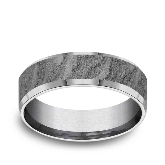 Benchmark Men's 7mm Slight Bevel with Lava Rock Finish Tantalum Wedding Band
