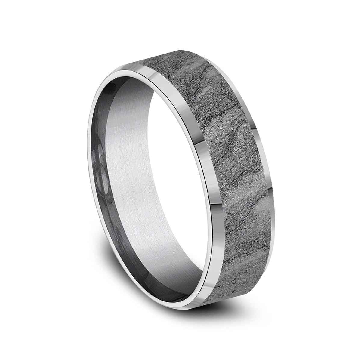 Benchmark Men's 7mm Slight Bevel with Lava Rock Finish Tantalum Wedding Band front view