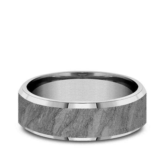Benchmark Men's 7mm Slight Bevel with Lava Rock Finish Tantalum Wedding Band close-up detail