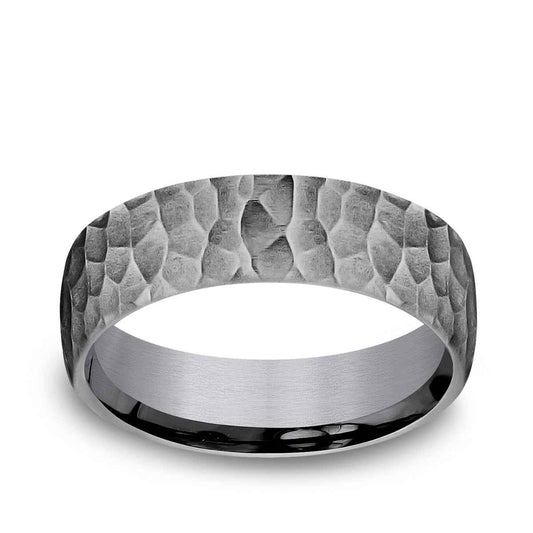 Benchmark Men's 6.5mm Satin Hammered Finish Tantalum Wedding Band